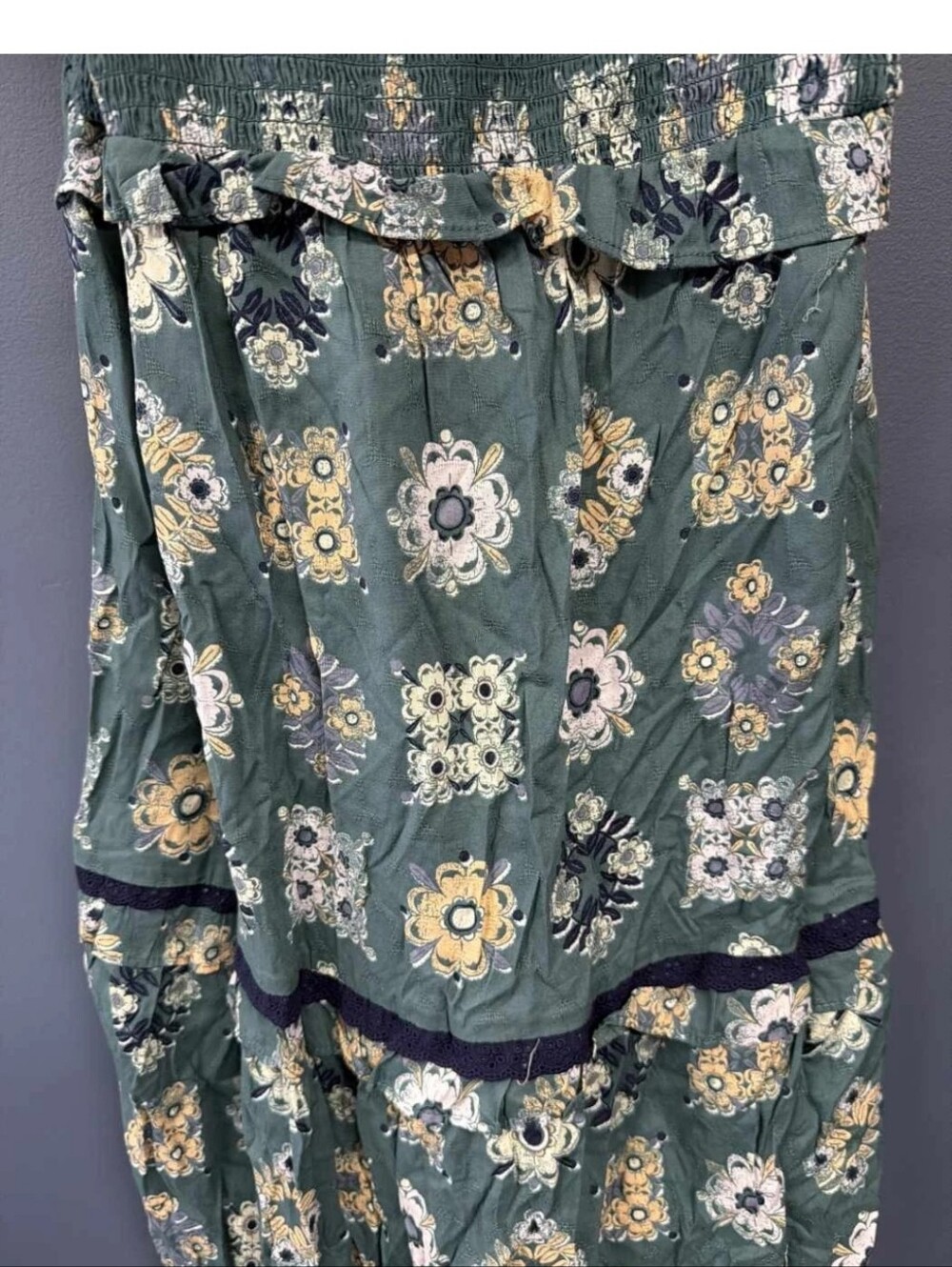 Universal Thread Greenish Torquoise Floral Smocked Maxi/Midi Dress W/blue Trim - Picture 4 of 5